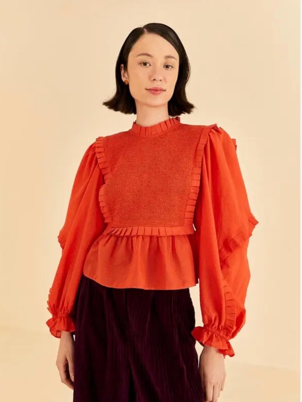 Farm Rio Ruffle Sleeve Blouse in Orange Size Small Like New